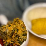 Egusi, Garri/Eba With Goatmeat