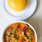 Ogbono, Garri/Eba With Beef