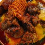 Ewedu/Gbegiri/Omi Obe, Garri/Eba With Goatmeat